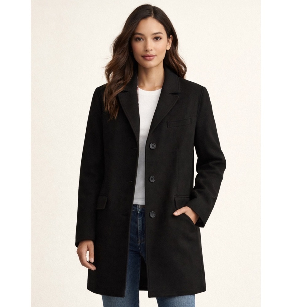 Cole Haan Boyfriend Wool Coat in Black